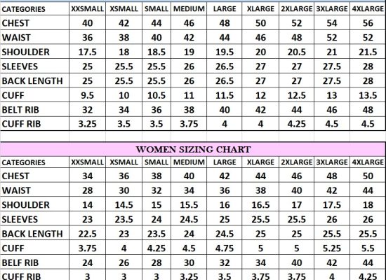 Sizing Chart